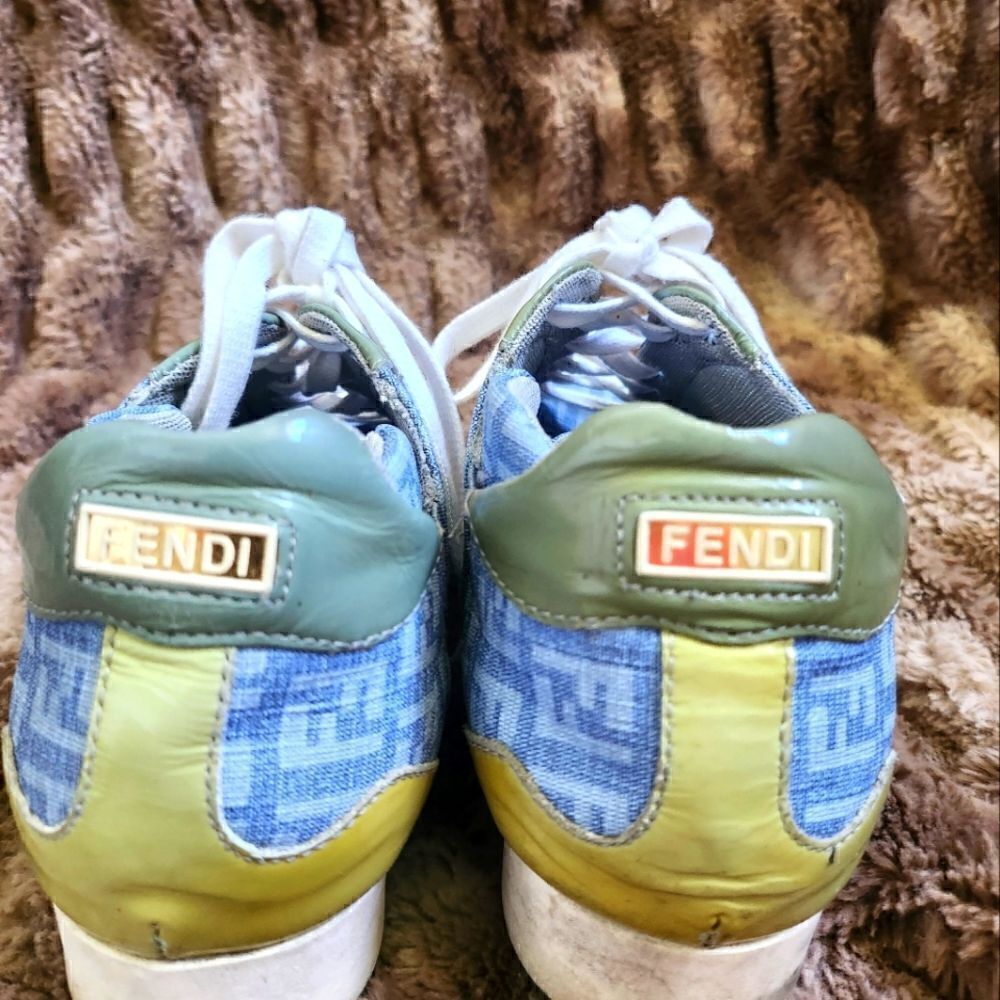 Authentic Fendi FF Logo Blue Canvas and Leather Women's  Sneakers - Picture 11 of 12